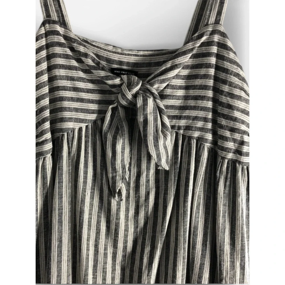 Who What Wear‎ Women Babydoll Striped Linen Blend Midi Dress Size XXL Pockets - Picture 4 of 16